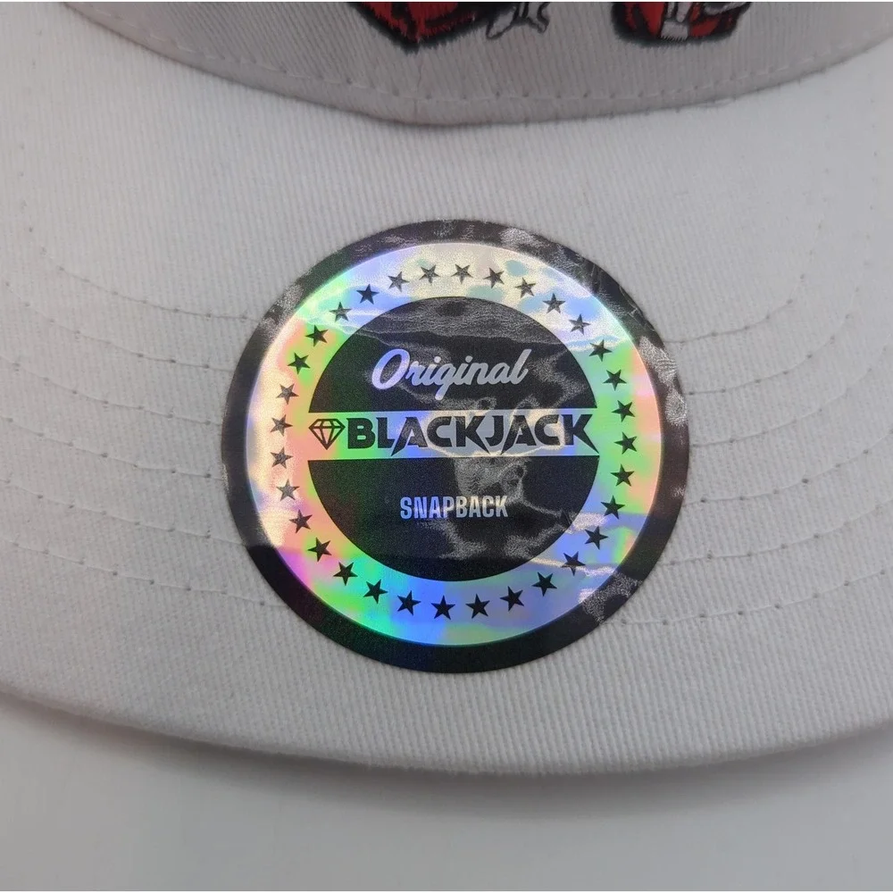 Blackjack Never Fold Grim Reaper Boxing Snapback Hat White Embroidered Cap